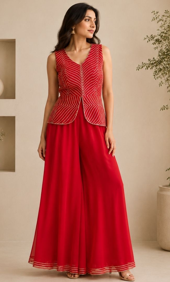 Red Georgette Co-ord Set