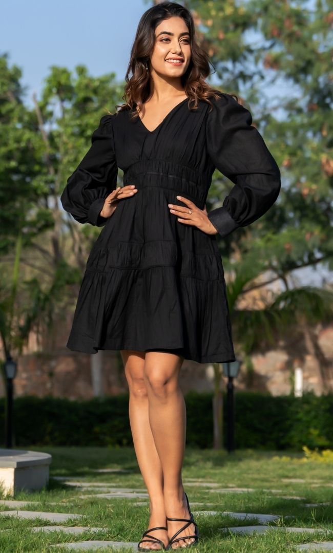 Black Cotton Tired Dress