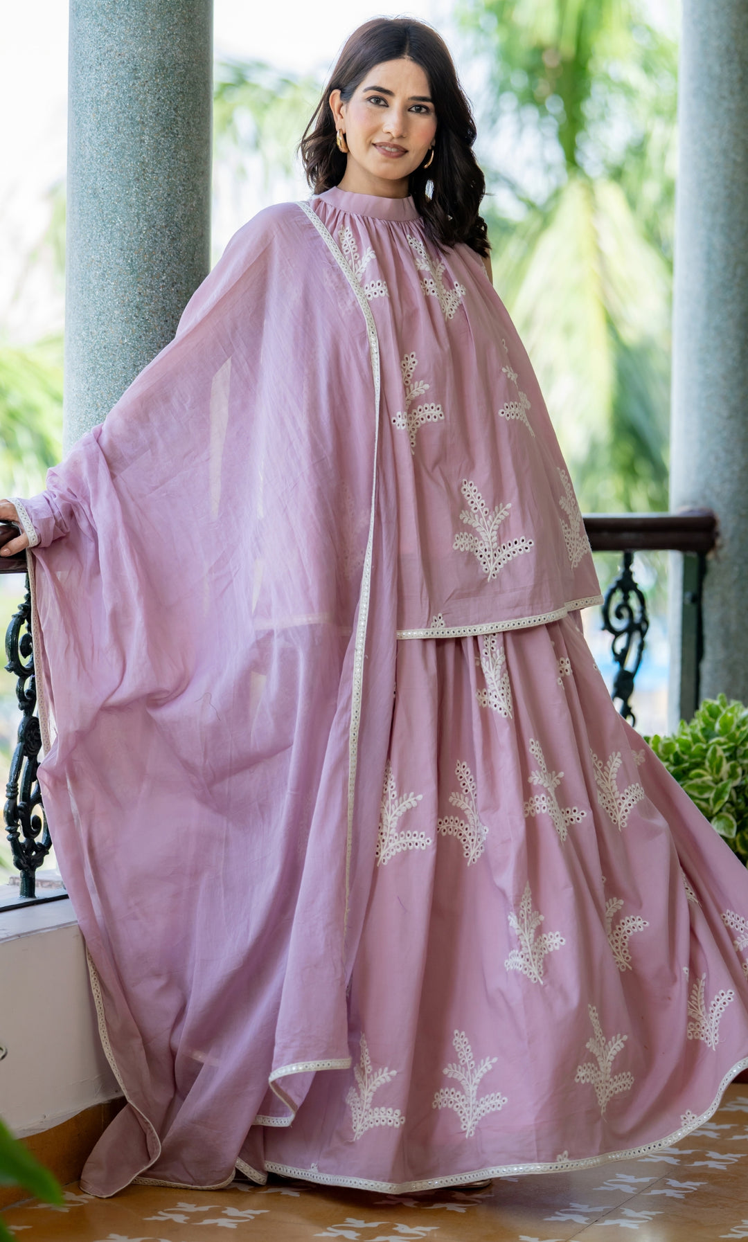 Pastel Mauve Cotton Skirt Set