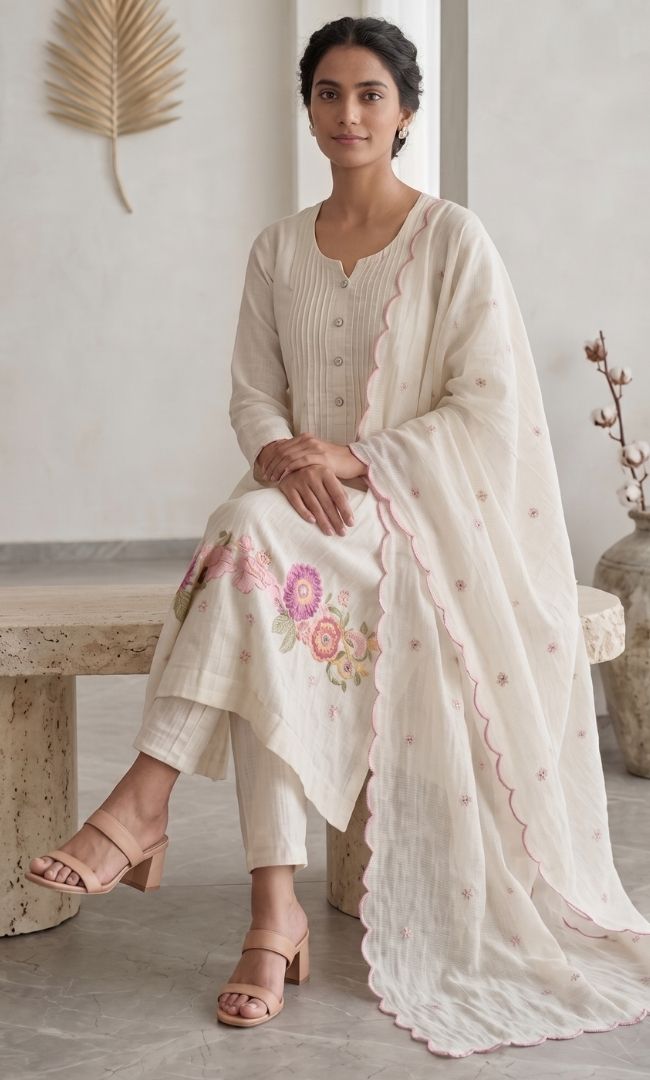 Noor Ivory Embroidered Kurta Set