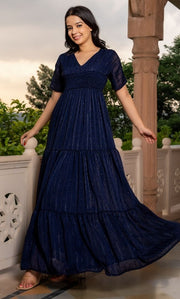 Midnight Blue Lurex Maxi Dress