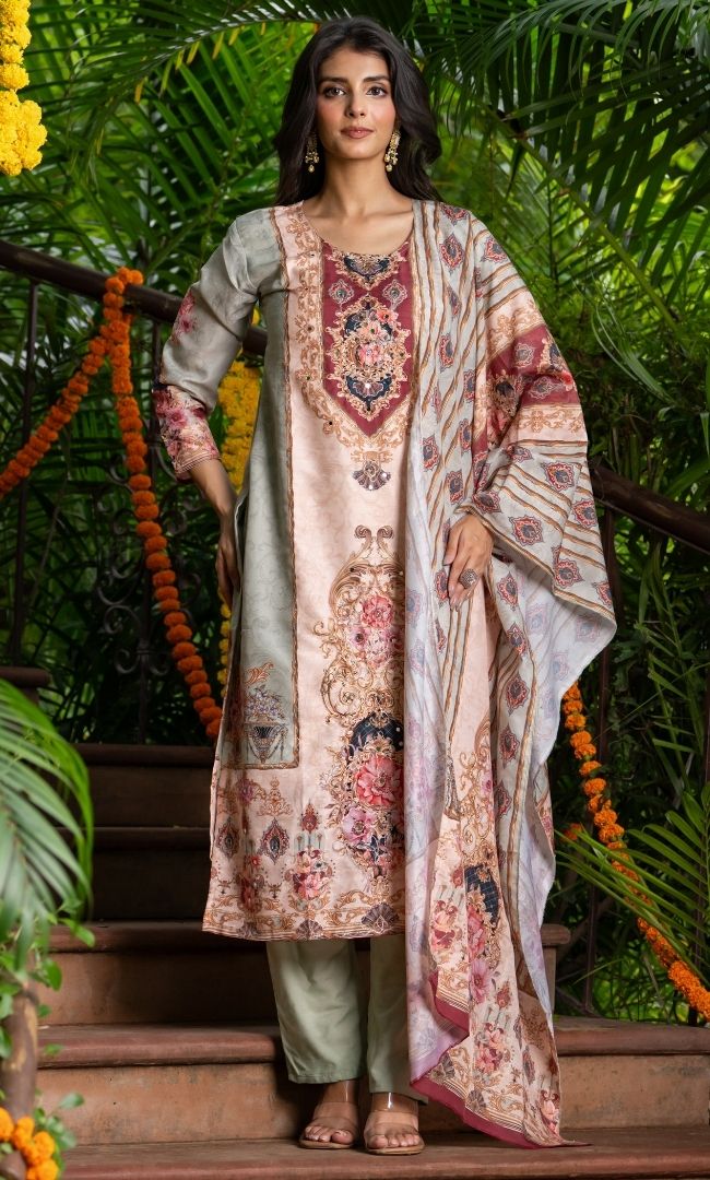 Neo Green Mirror Work Suit Set