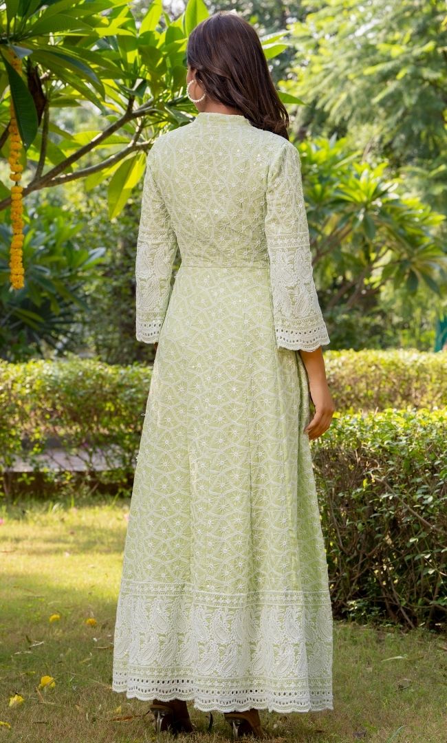 Tea Green Chikankari Kurta Set