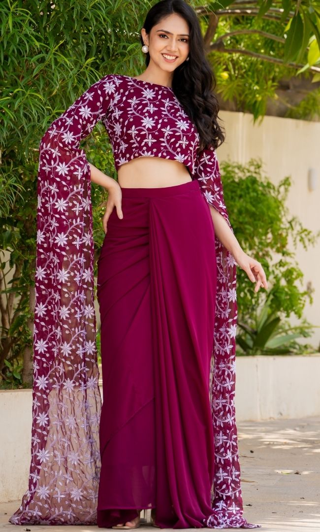 Divine Burgundy Ethnic Skirt Set