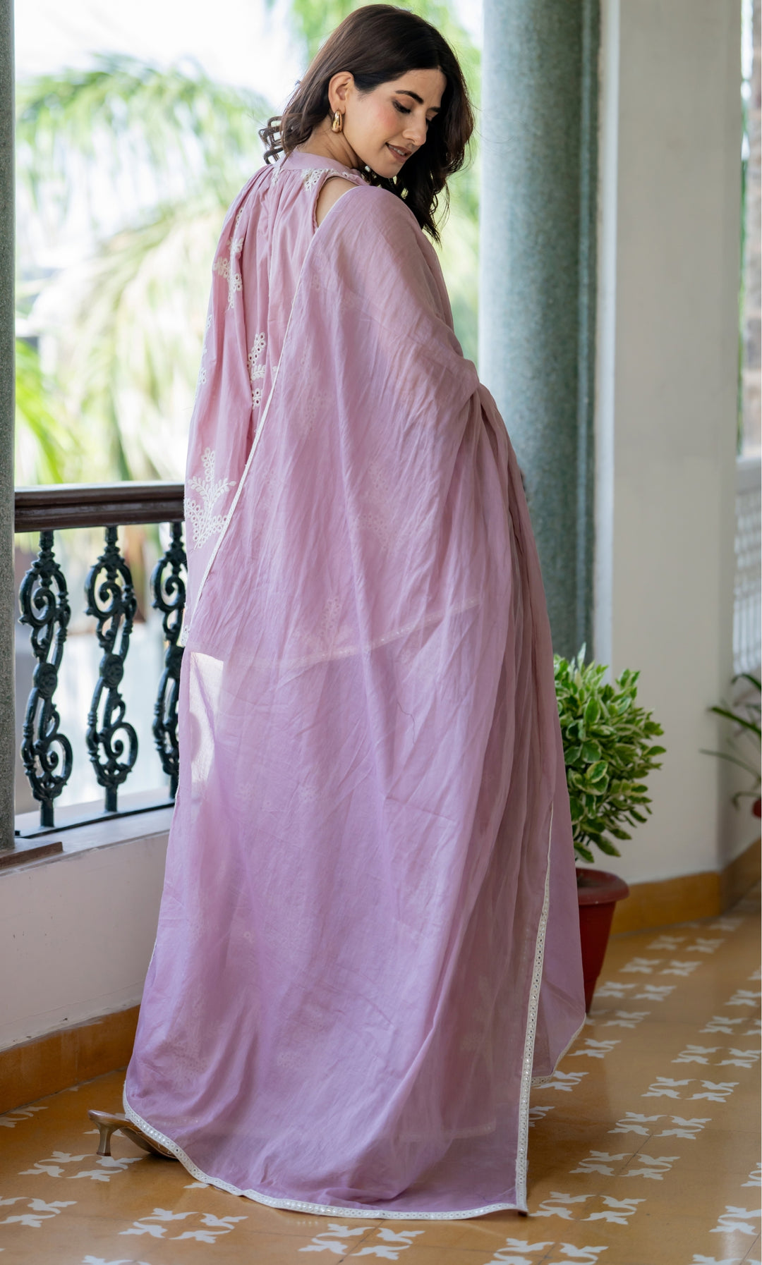 Pastel Mauve Cotton Skirt Set