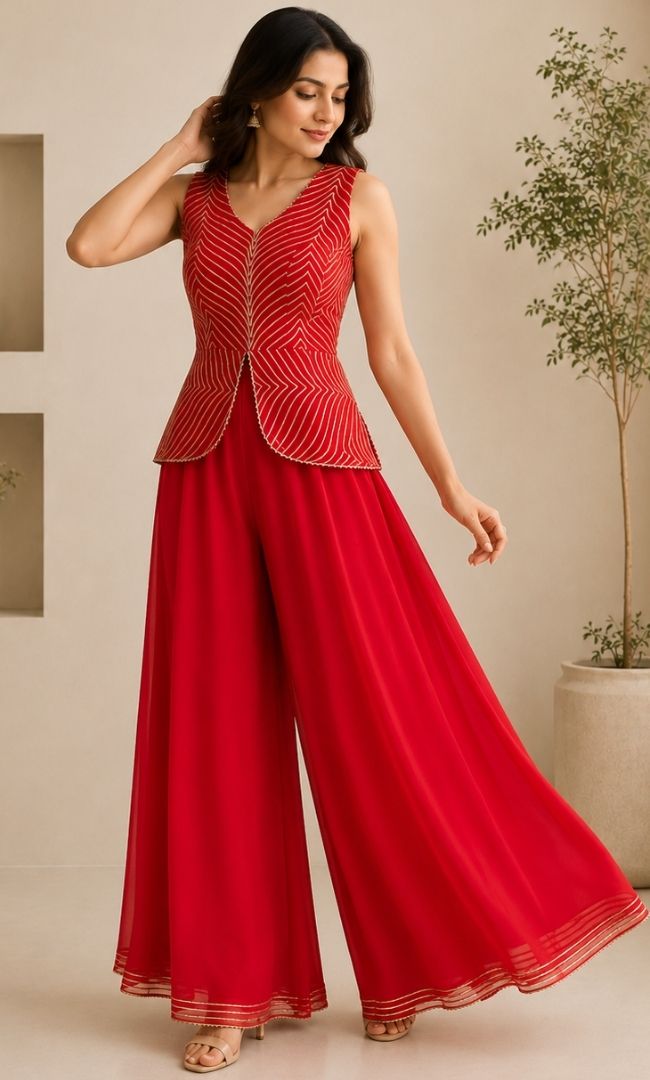 Red Georgette Co-ord Set