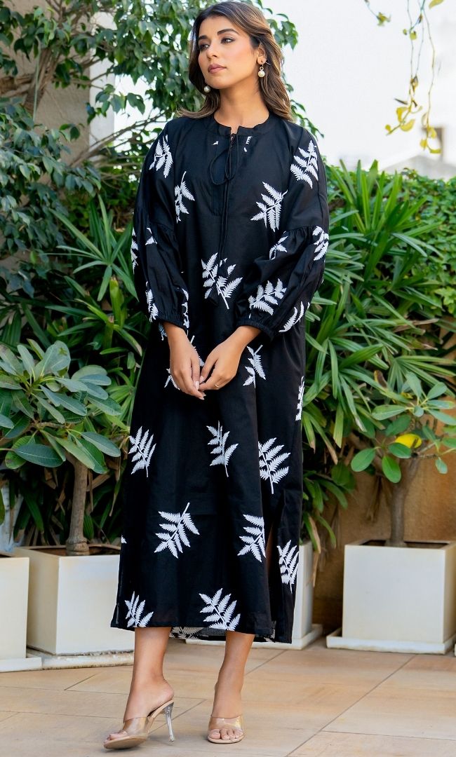 Black Olive Embroidered Dress