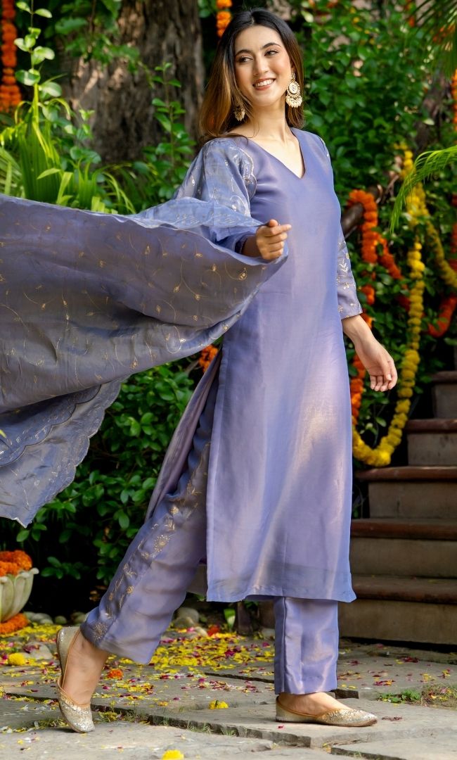 Lilac Blush Tissue Kurta Set