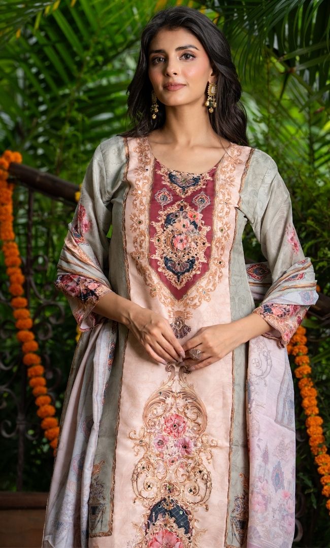 Neo Green Mirror Work Suit Set