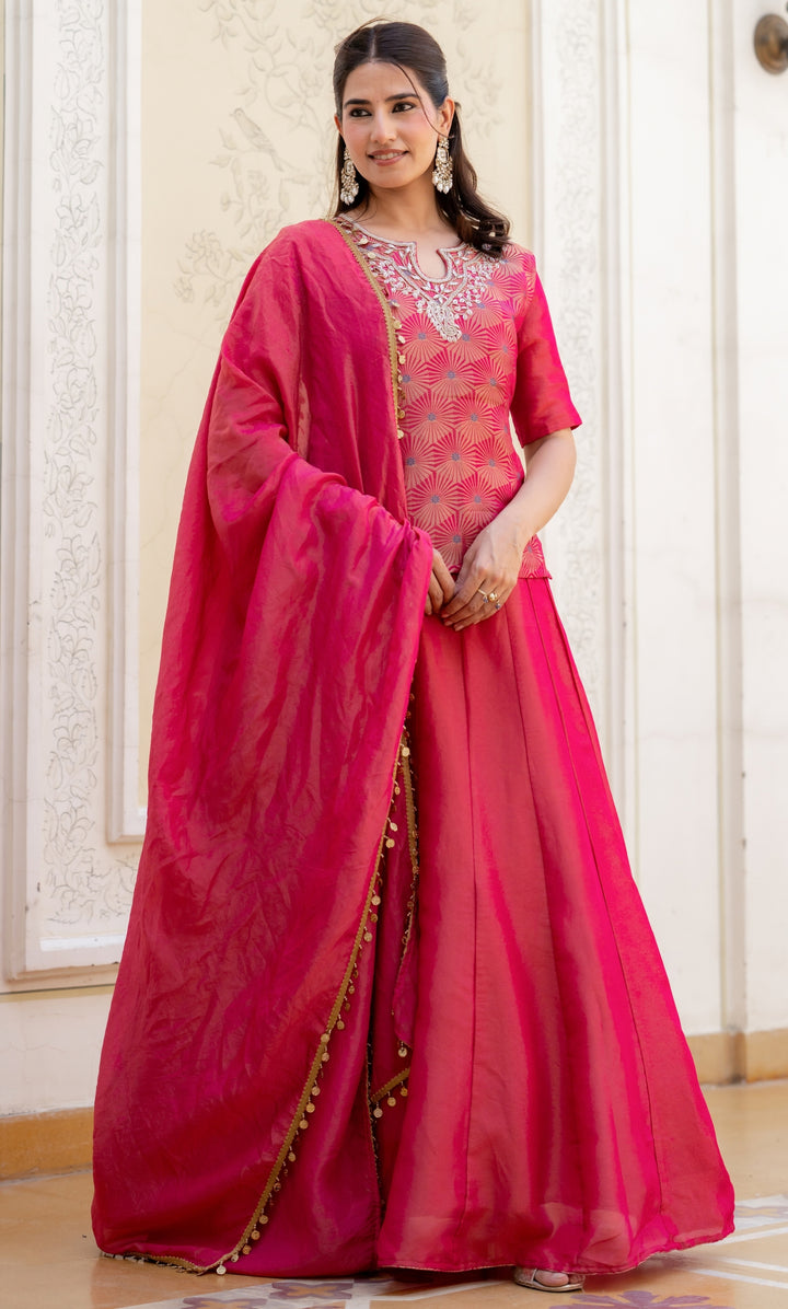 Yuvika Rani Pink Tissue Lehenga Set