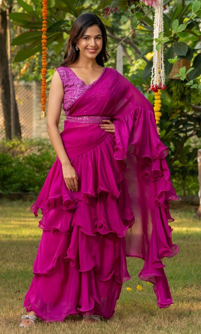 Plum Ruffle Saree