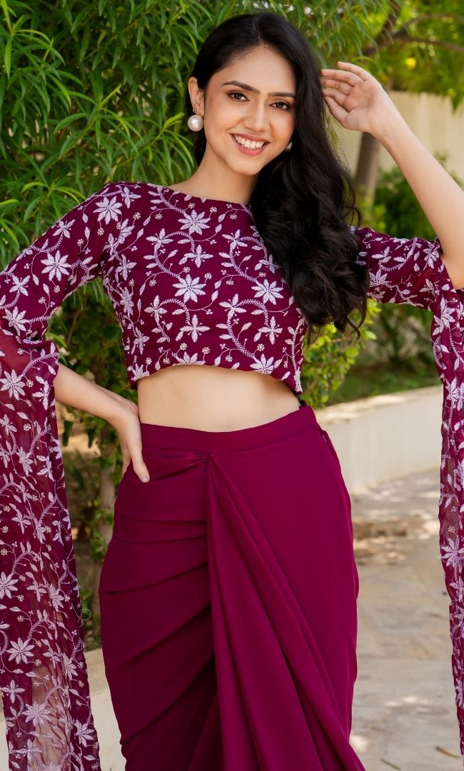 Divine Burgundy Ethnic Skirt Set