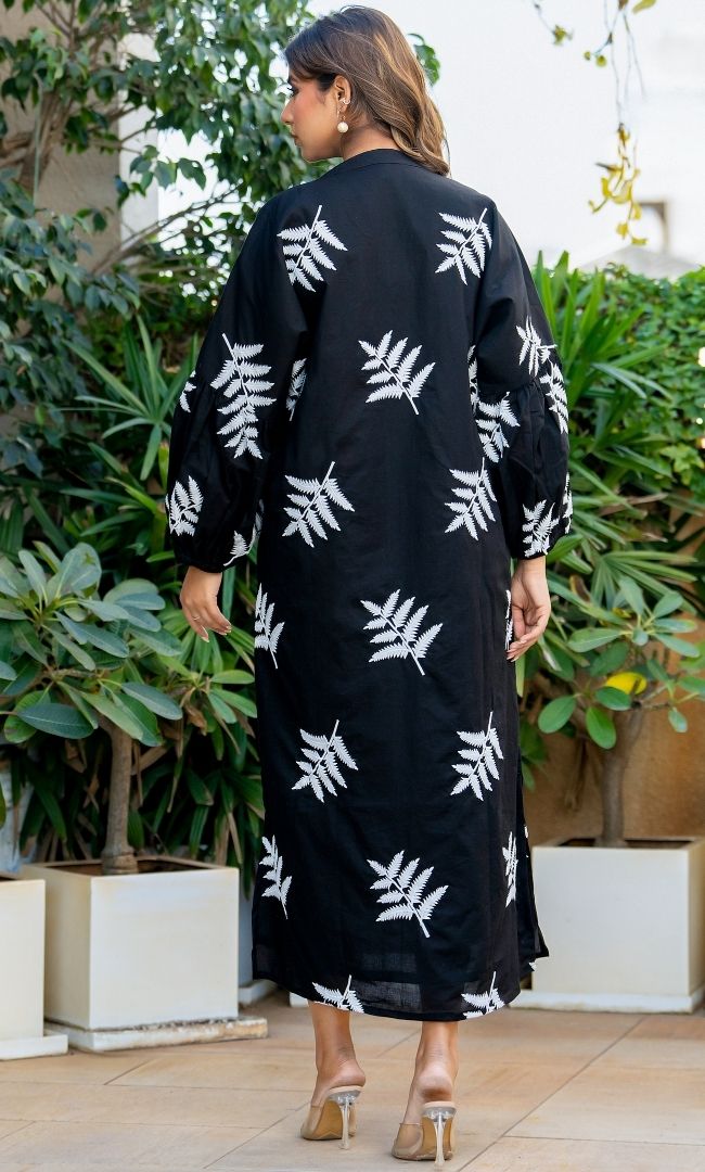 Black Olive Embroidered Dress