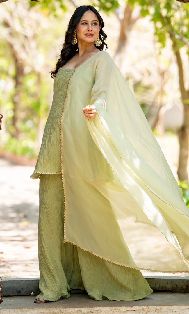 Saba Mint Tissue Sharara Set