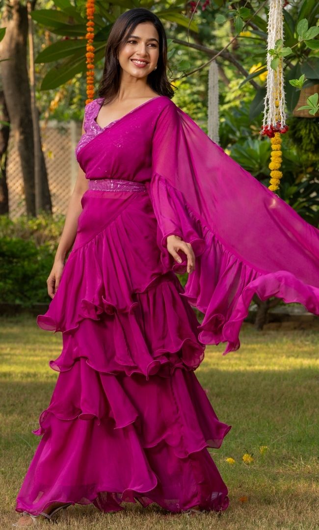 Plum Ruffle Saree