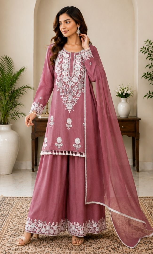 Duty Pink Embroidered Suit Set