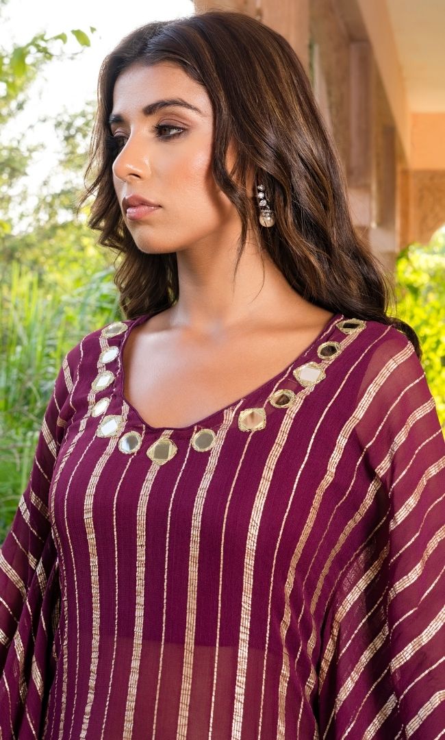 Wine Mirror Work Kaftan