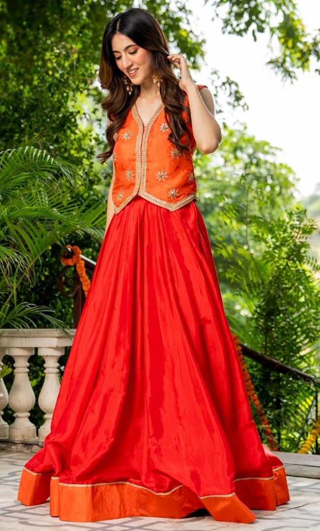 Glory Orange Top With Skirt Set