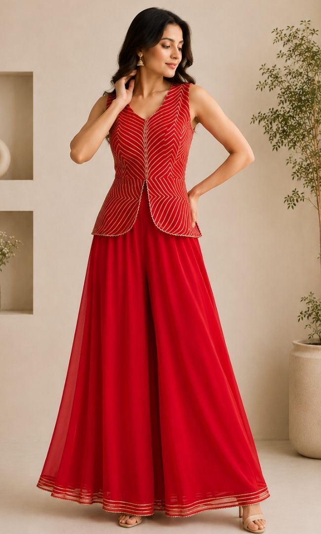 Red Georgette Co-ord Set