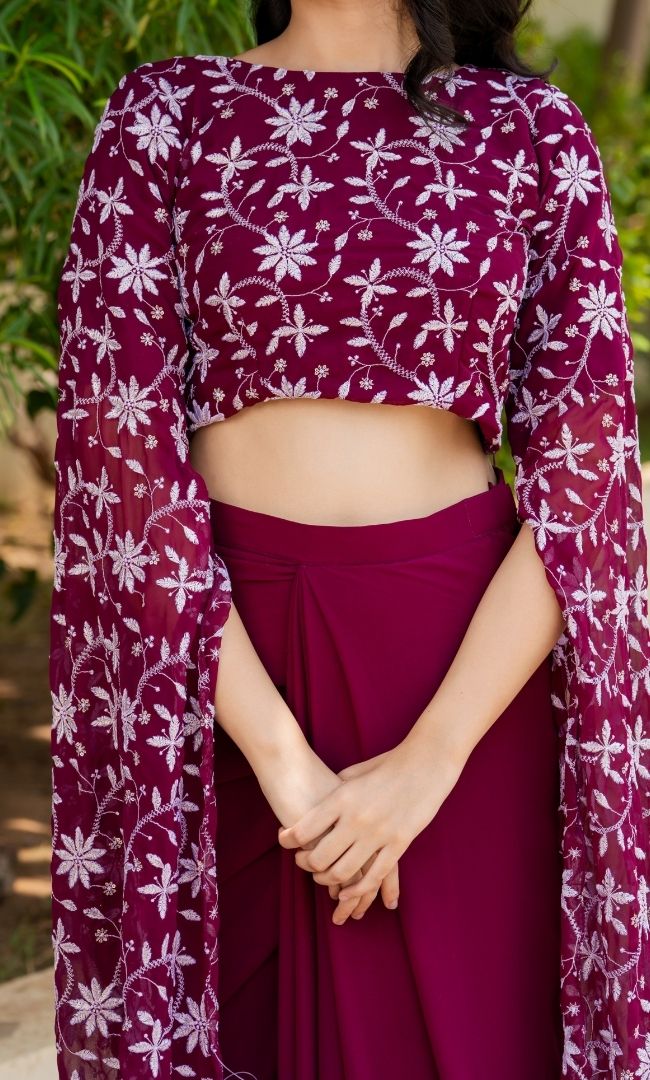 Divine Burgundy Ethnic Skirt Set