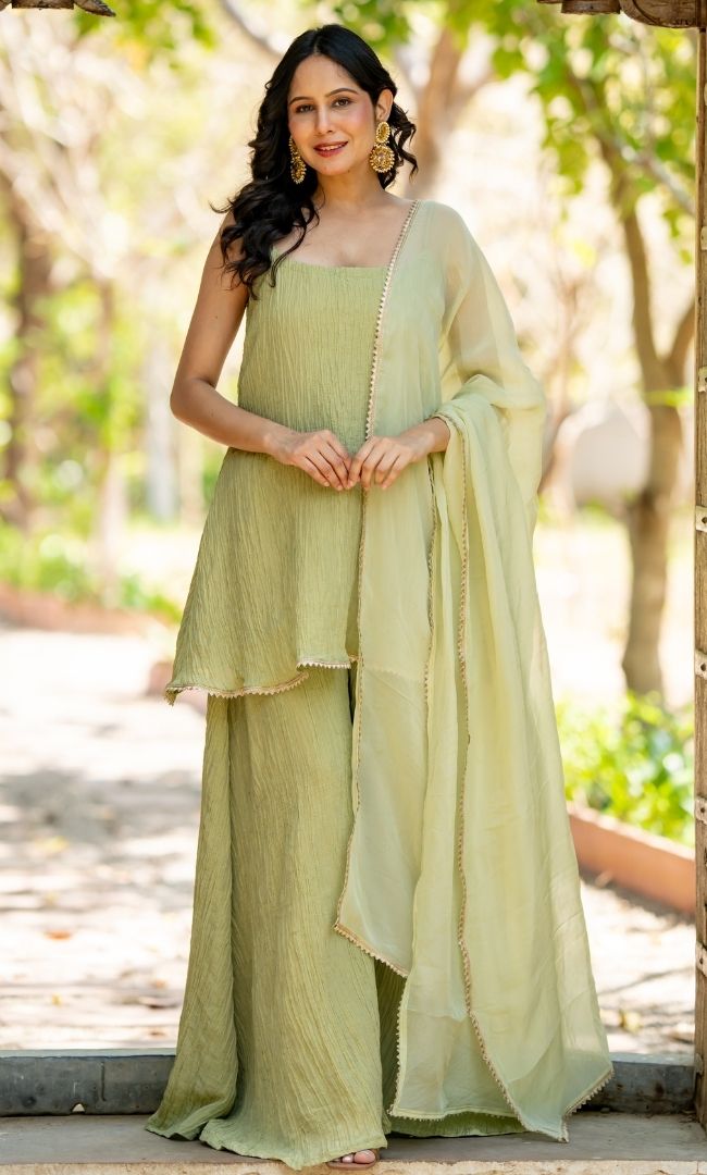 Saba Mint Tissue Sharara Set