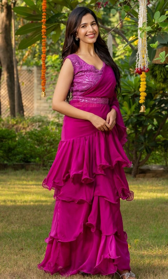 Plum Ruffle Saree