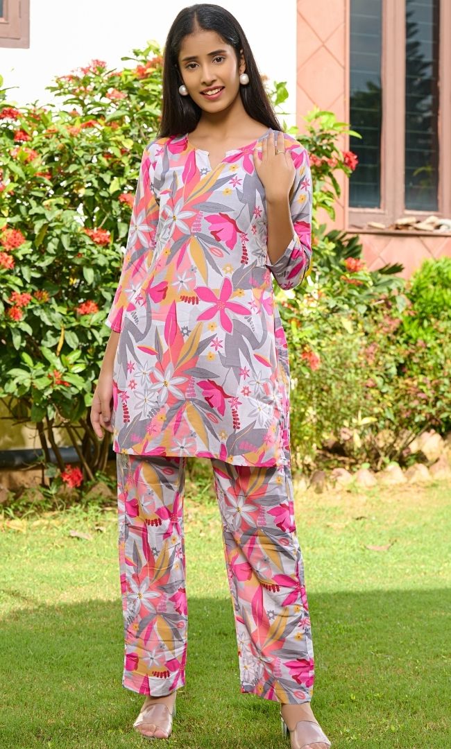 Pink & Grey Printed Rozana Set