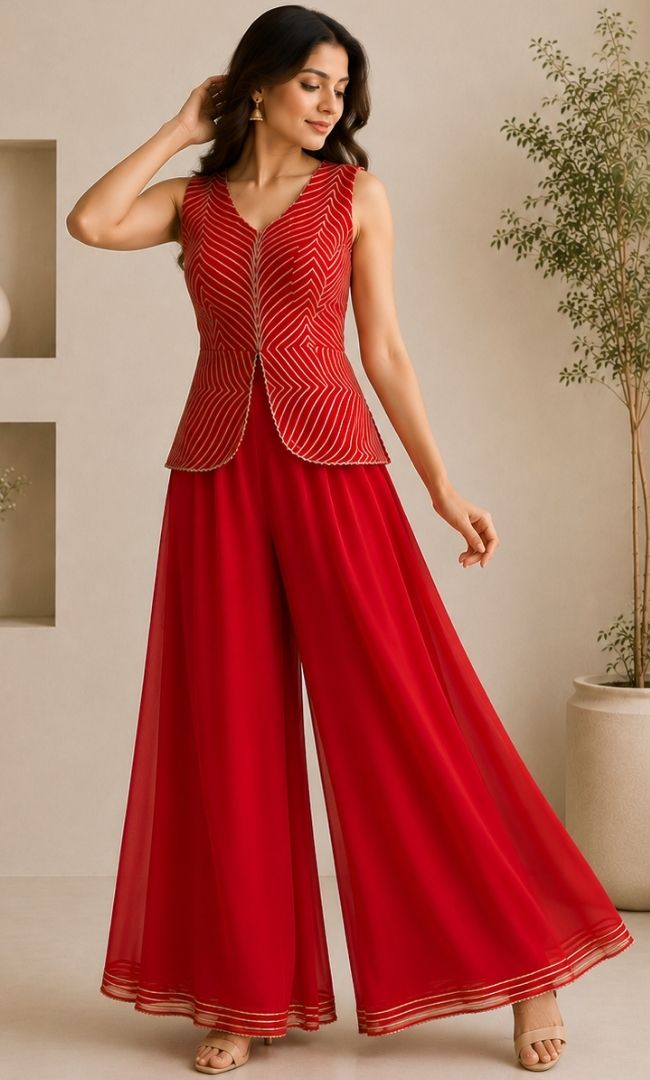 Red Georgette Co-ord Set