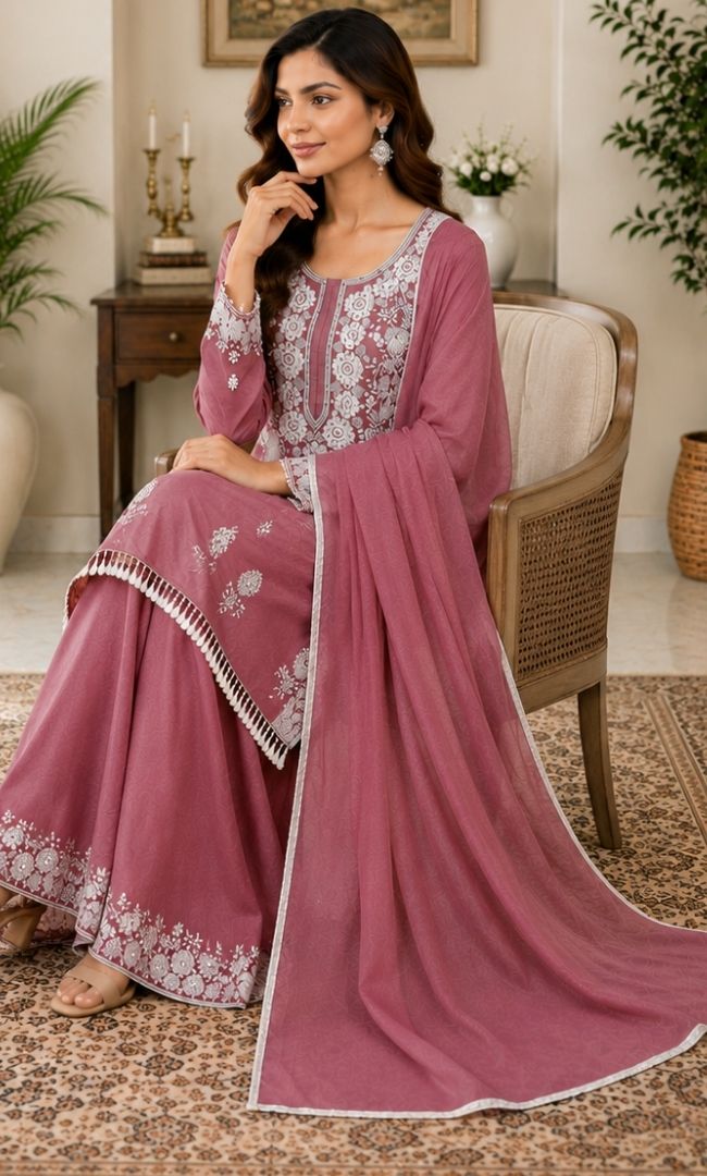 Duty Pink Embroidered Suit Set