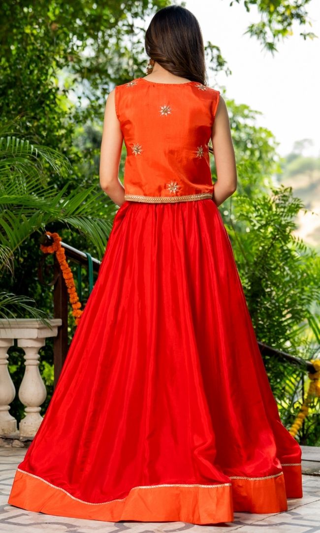 Glory Orange Top With Skirt Set