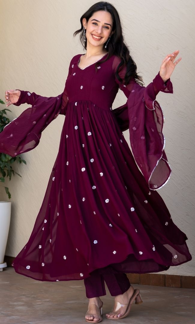 Ayana Maroon Handwork Anarkali Set