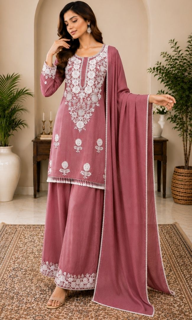 Duty Pink Embroidered Suit Set