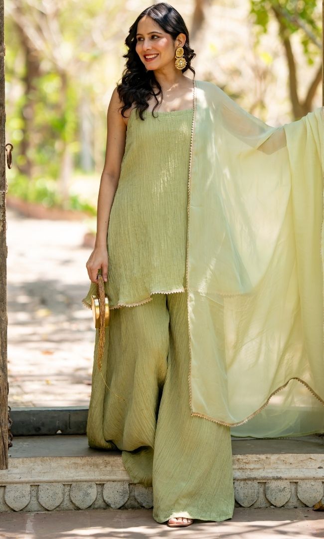 Saba Mint Tissue Sharara Set