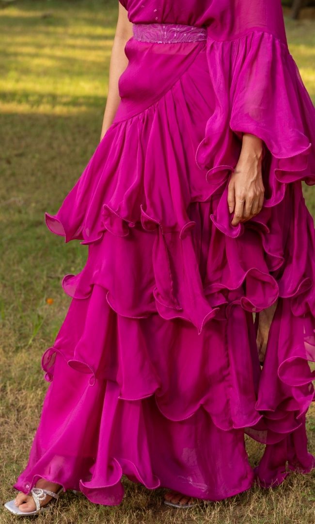 Plum Ruffle Saree