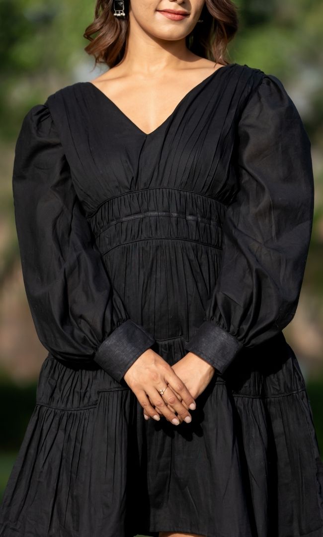 Black Cotton Tired Dress