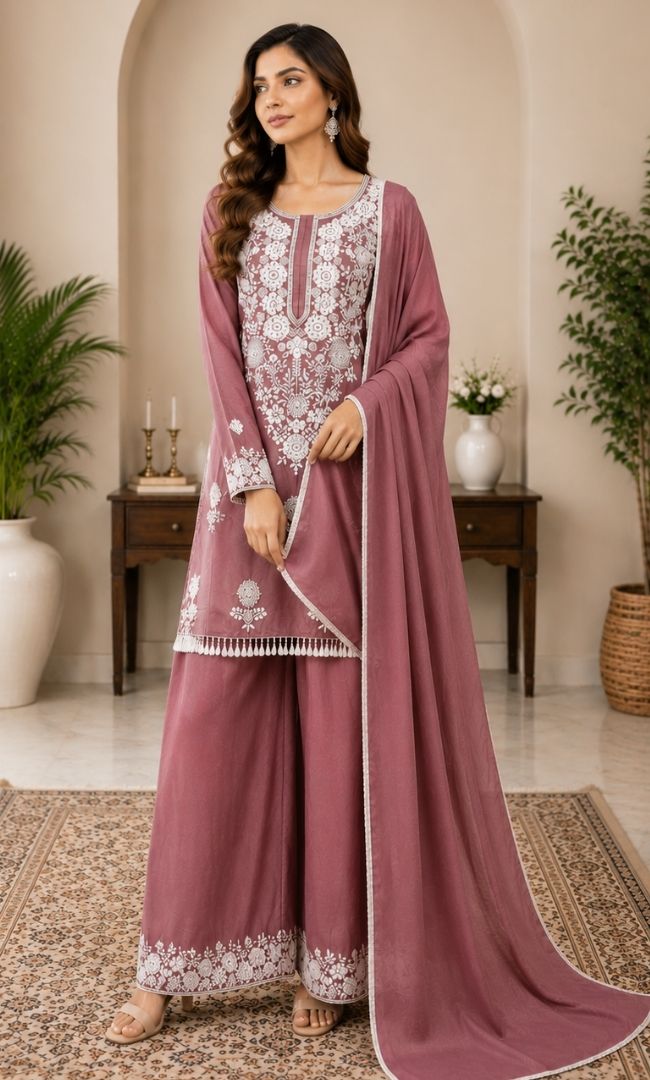 Duty Pink Embroidered Suit Set