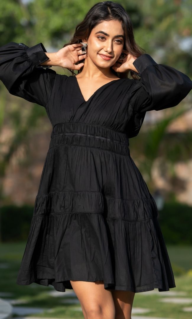 Black Cotton Tired Dress