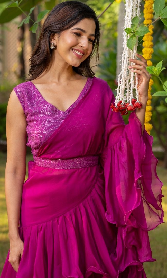 Plum Ruffle Saree