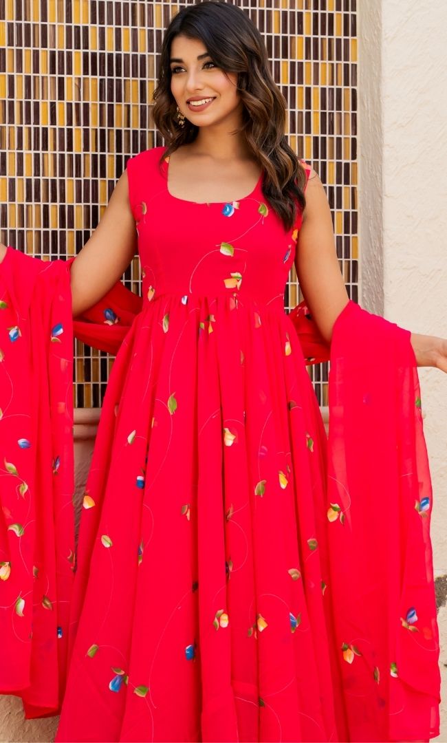 Rani Pink Handpainted Anarkali Set