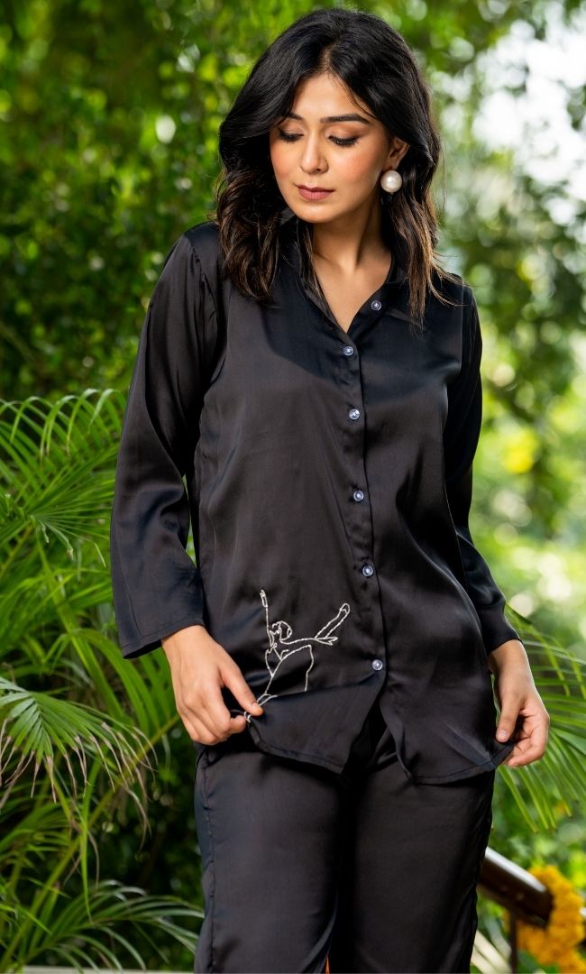 Jet Black Satin Co-ord Set