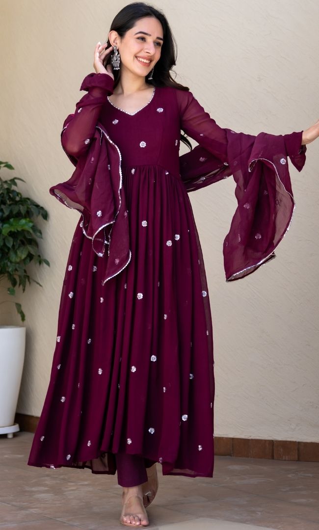 Ayana Maroon Handwork Anarkali Set