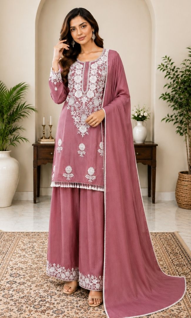 Duty Pink Embroidered Suit Set