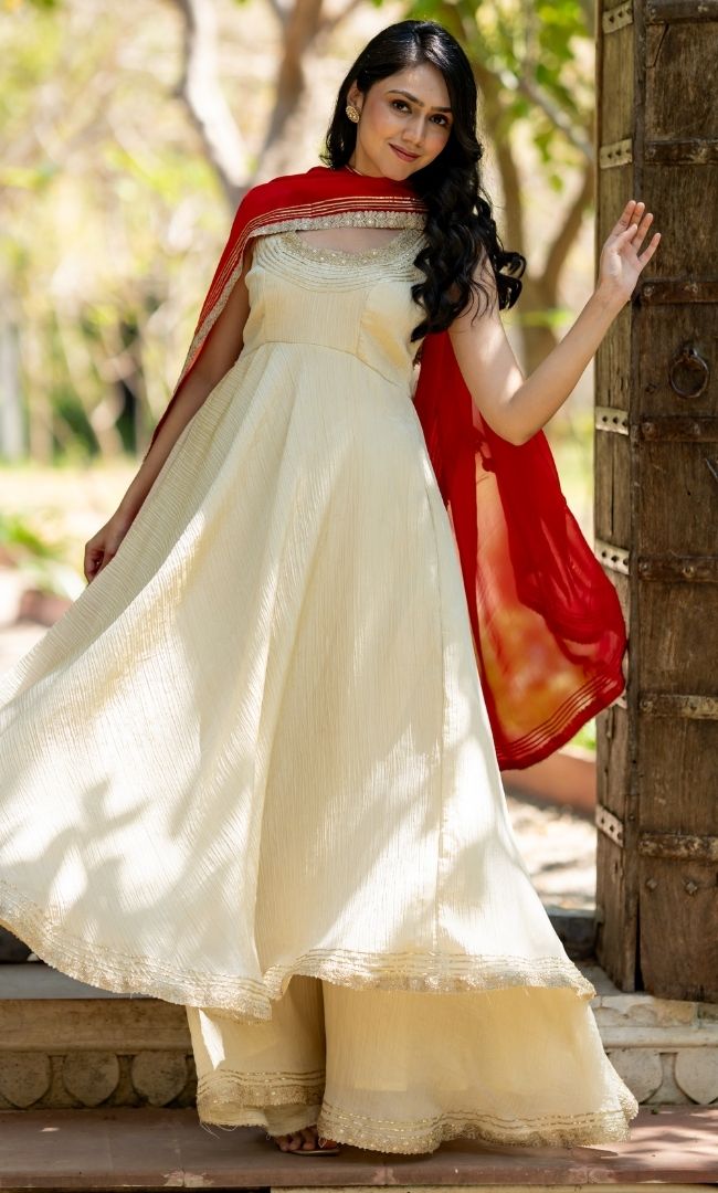 Naaz Ivory Tissue Anarkali Set