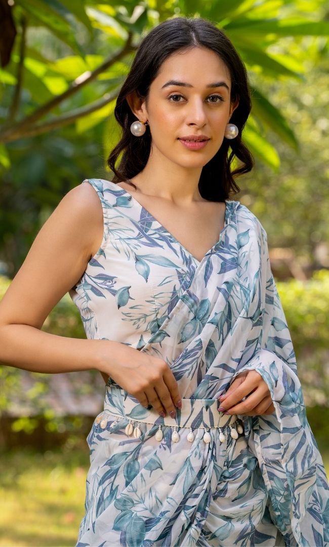 Cloudburst Ruffle Saree