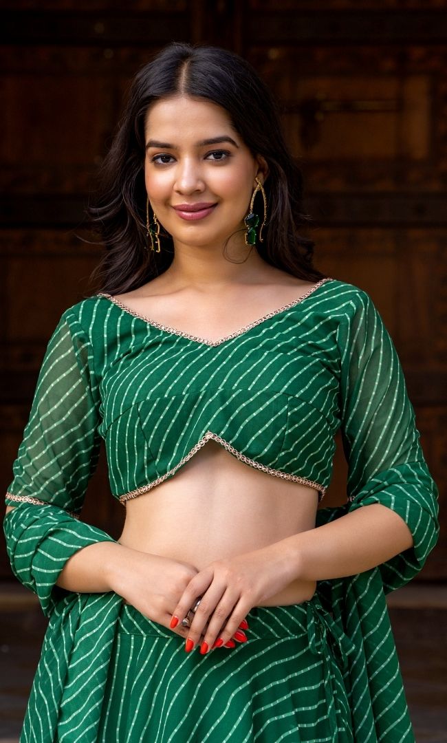Green Bandhani Lehenga Set