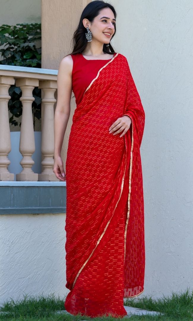 Red Lurex Viscose Saree
