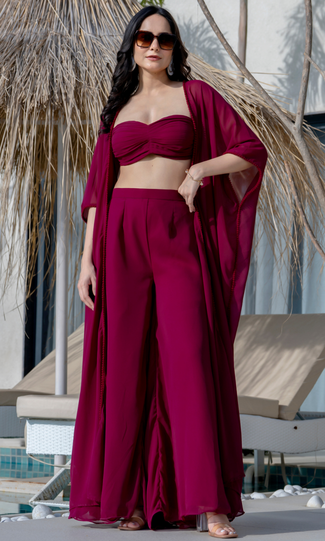Radiance Maroon Cape Set