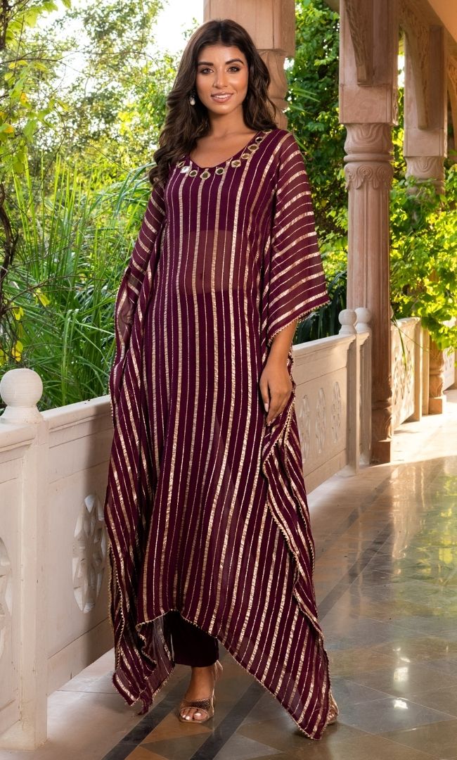 Wine Mirror Work Kaftan
