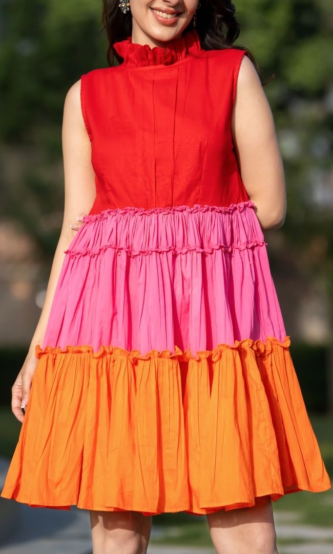 Color Block Halter Neck Dress