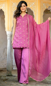 Mulberry Pink Satin Suit Set